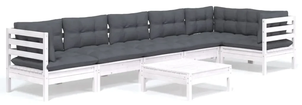 vidaXL 7-delige Loungeset met kussens grenenhout wit