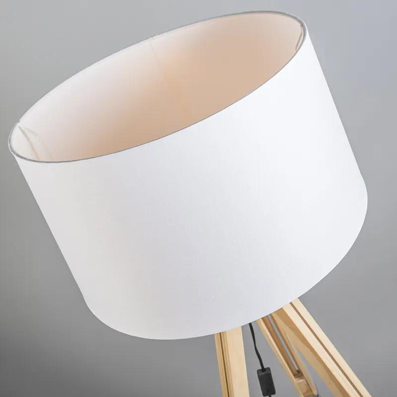 Vloerlamp naturel met witte linnen kap 45 cm - Tripod Design, Industriele / Industrie / Industrial, Retro E27 Binnenverlichting Lamp