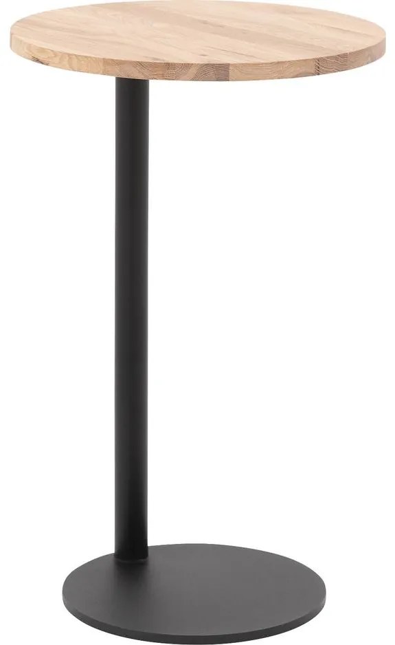 Goossens Nachtkastje Runt, Voet rond metaal ral 9005 zwart, blad massief eik