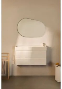 Badkamermeubelset Van Hout En Essenhoutfineer Met Geïntegreerde Wastafel Ona Wit & Ovaal Led En Anticondens 100x65 Cm Meunier & Zonder Kraan - Sklum