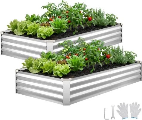 VEVOR Verhoogd tuinbed, Metaal, 2-delige set, 180x90x30 cm, Rechthoekig tuinbed, Plantenbakset voor buiten, Groentebed met handschoenen, Bloembed zonder bodem, Plantbed voor bloemen en groenten, Zilver
