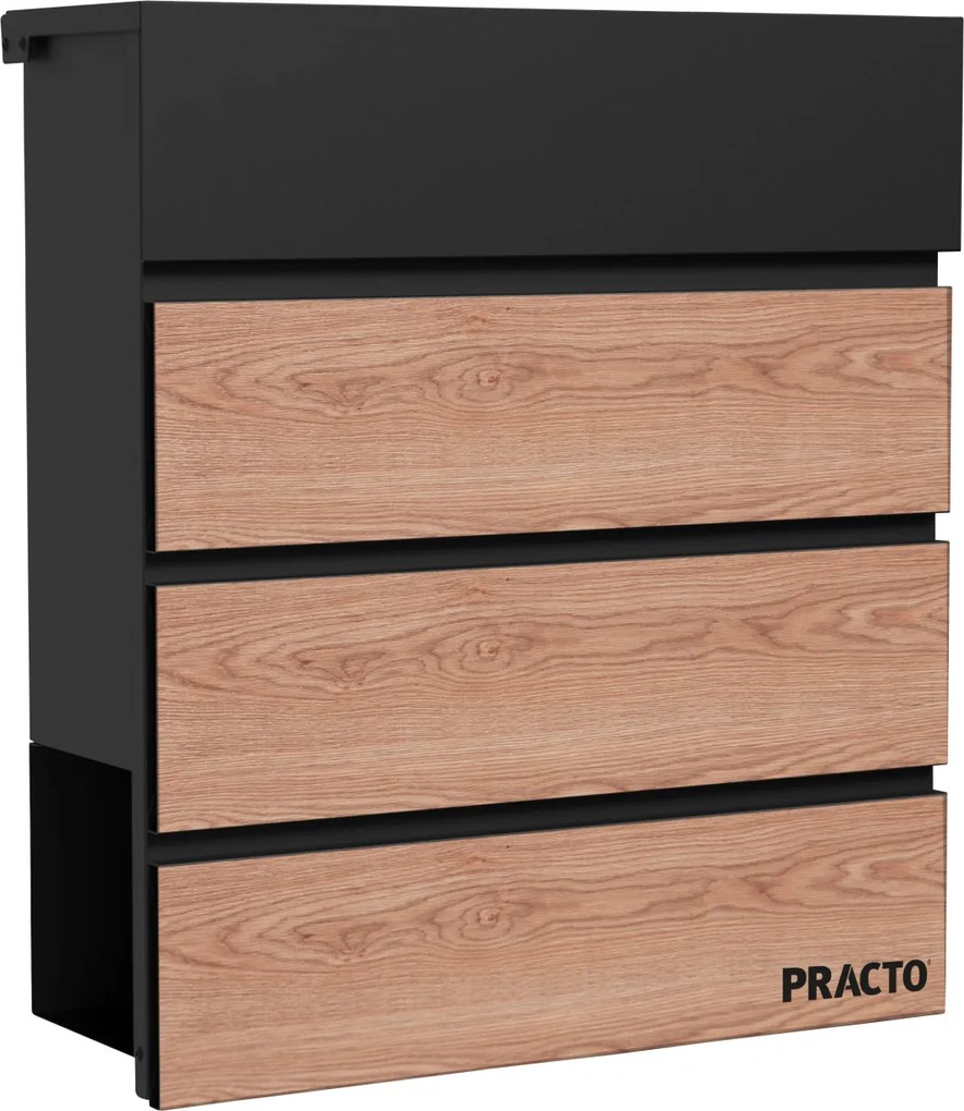 Practo Garden brievenbus - Cannes - mat-zwart met houtlook - 41x37x13cm