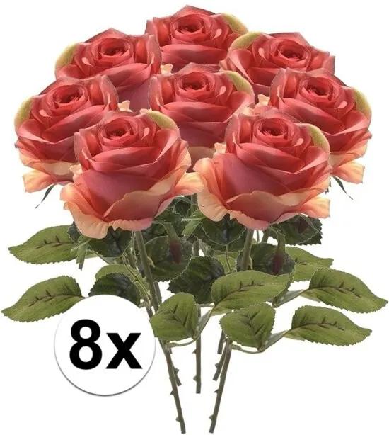 8x Roze Roos steelbloem 45 cm - Kunstbloem