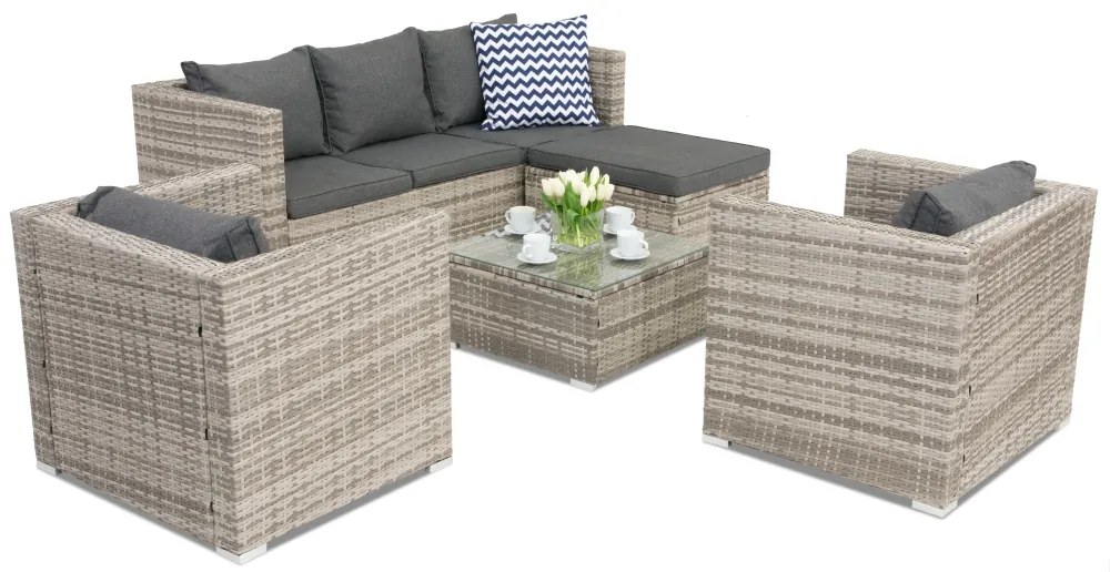 Roma Corner 6 Garden Point grijs technorattan tuinmeubelset