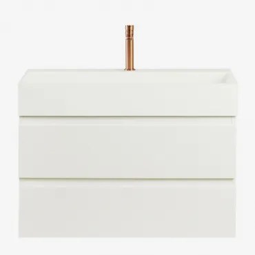 Ona Zwevend Badkamermeubelset Van Hout En Essenfineer Met Geïntegreerde Wastafel Wit & Spiegelloze & Rosé Goud ↑20 Cm - Sklum