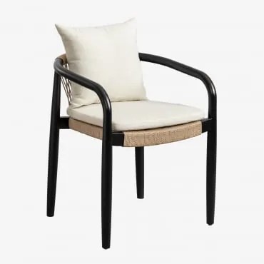 Set Van 2 Eetkamerstoelen Met Armleuningen Van Acaciahout En Gevlochten Papier Giulia Gewoon Zwart - Sklum