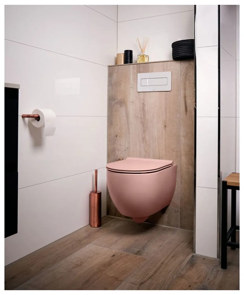 Xenz Gio randloos toilet 52cm met vortexspoeling en zitting roze mat