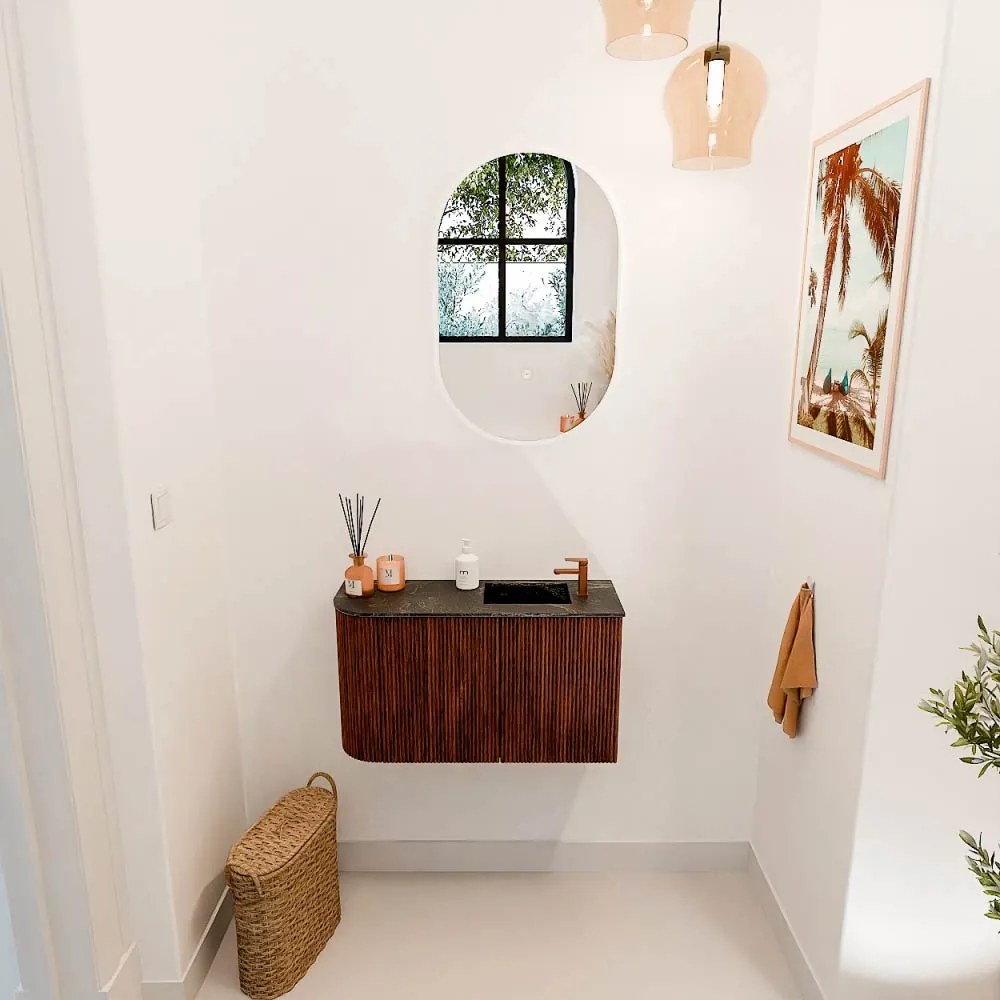 Mondiaz Joya DLux 70cm toiletmeubel ronding links ruby met wastafel faye rechts 1 kraangat lava
