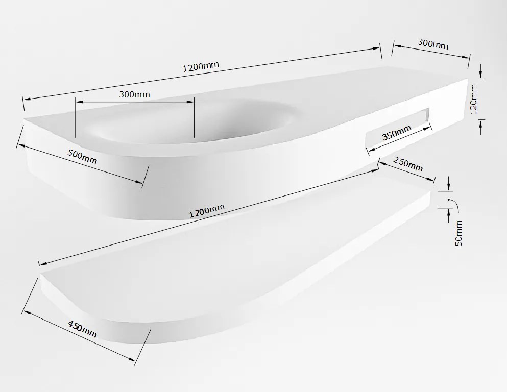 Mondiaz Riva 120cm wastafel met planchet Smoke en wastafel links 1 kraangaten Smoke