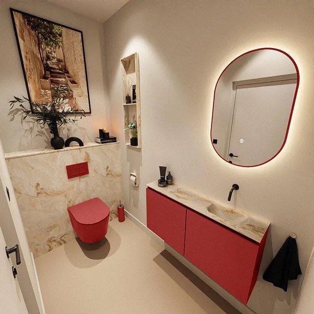 MONDIAZ TURE-DLUX 100cm toiletmeubel Fire. EDEN wastafel Frappe positie rechts. Zonder kraangat. TUREDX100FIRR0FRA