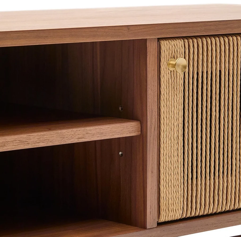 Kave Home Elan Retro Tv-meubel Walnoot Met Touw - 200x40x50cm.
