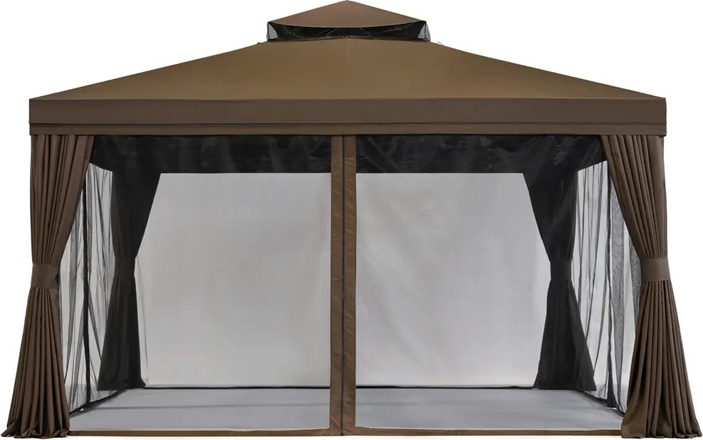 Tuinpaviljoen met klamboe en gordijnen Valencia 4x4m bruin Garden Point