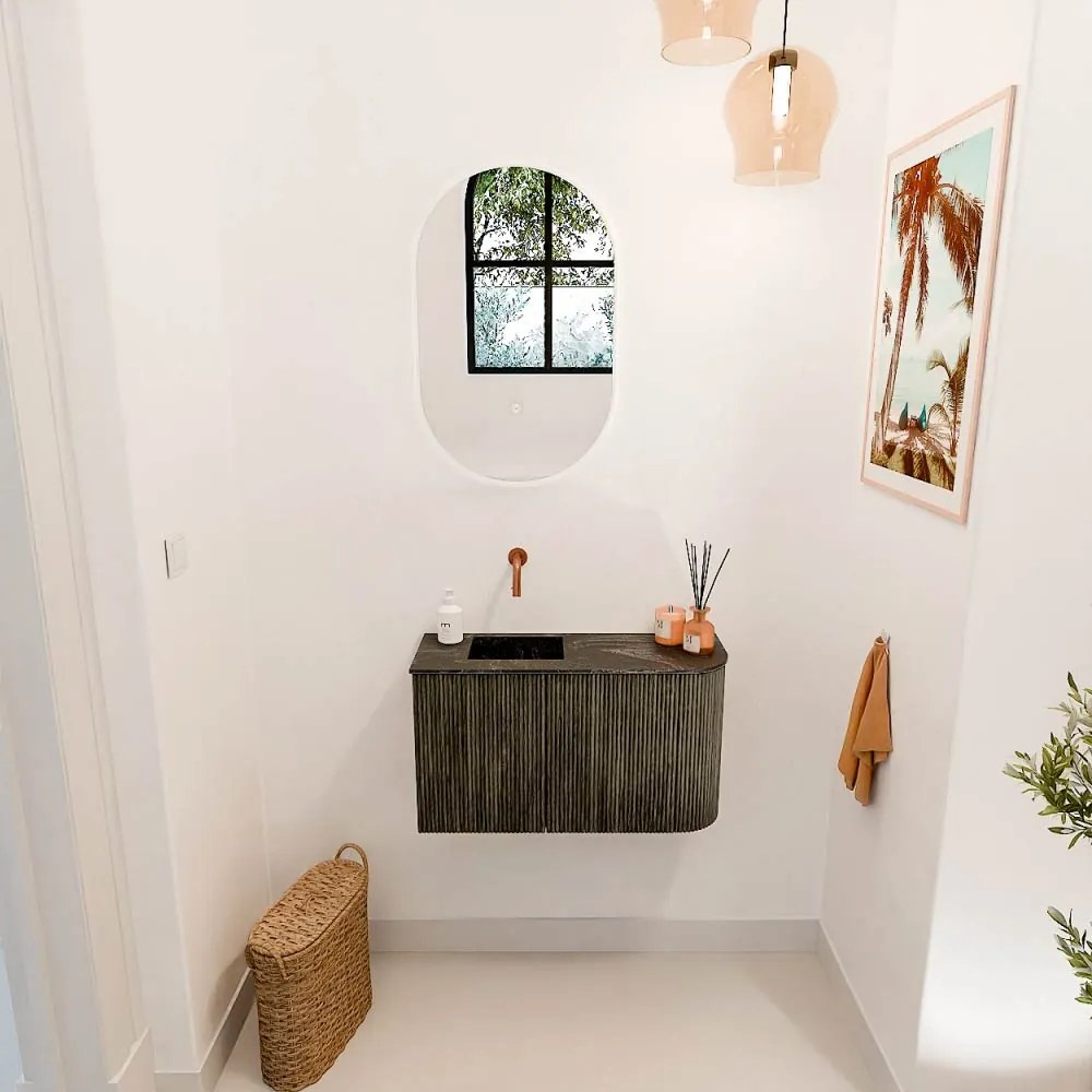 Mondiaz Joya DLux 70cm toiletmeubel ronding rechts shadow met wastafel faye links zonder kraangat lava