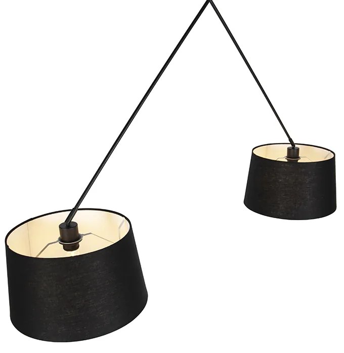Hanglamp zwart met linnen kappen zwart 35 cm 2-lichts - Blitz