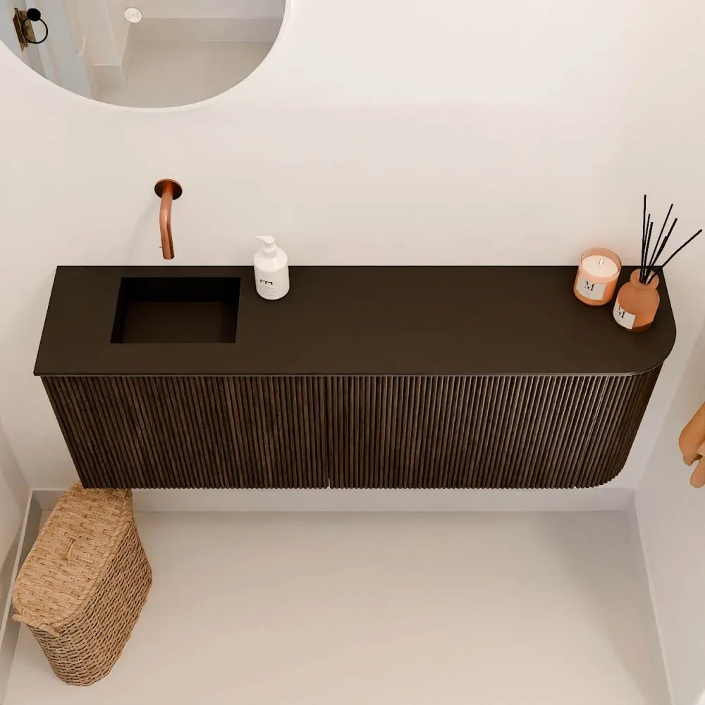 Mondiaz Joya 110cm toiletmeubel ronding rechts walnut met wastafel faye links zonder kraangat urban