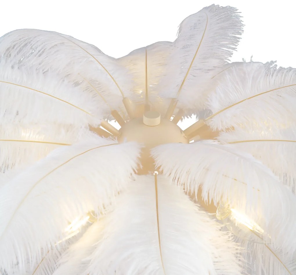 Art Deco vloerlamp beige met witte veren - Peahen