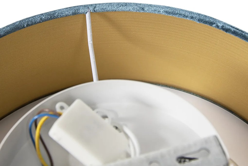 Moderne plafondlamp blauw 30 cm met gouden binnenkant - Drum