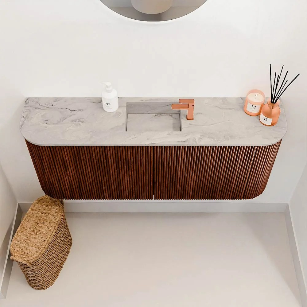 Mondiaz Joya DLux 105cm toiletmeubel ronding links/rechts ruby met wastafel faye midden 1 kraangat glace