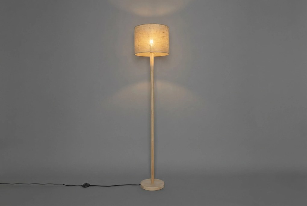 Landelijke Vloerlamp Hout Met Linnen Kap Naturel - Mels Taupe