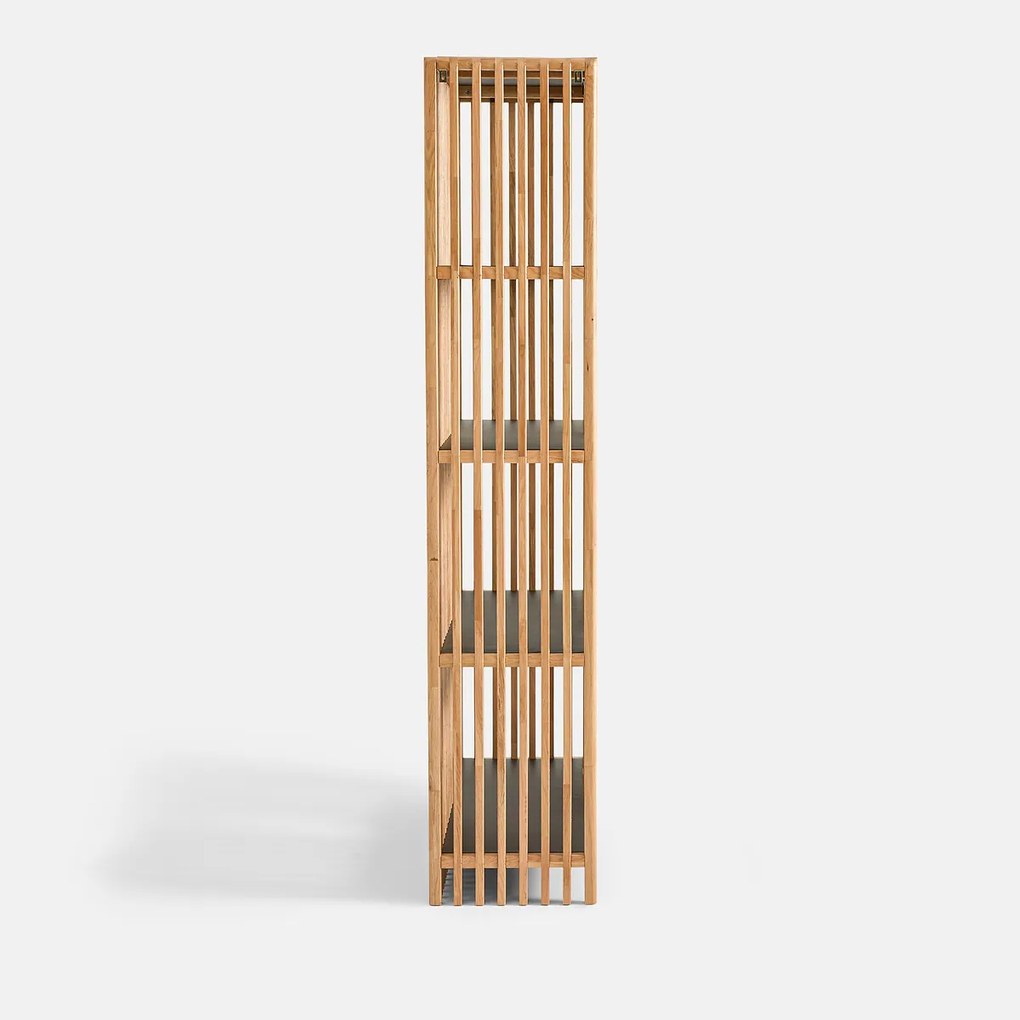 Boekenkast of ruimteverdeler, van massief eikenhout en staal, JAC