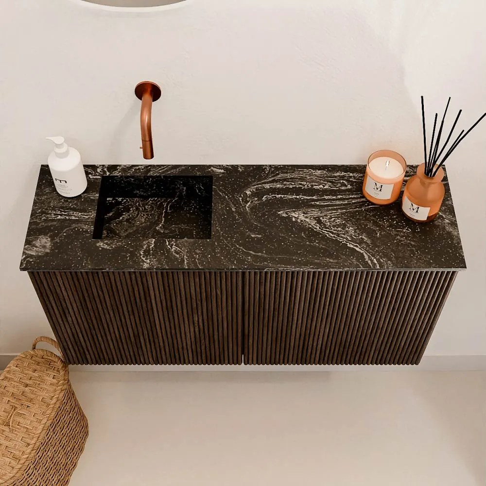 Mondiaz Joya DLux 80cm toiletmeubel walnut met wastafel faye links zonder kraangat lava