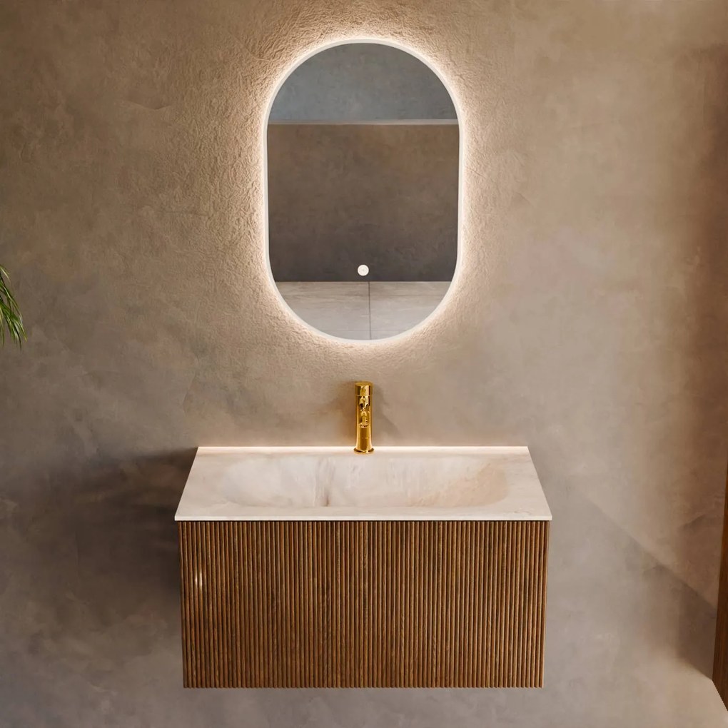 Mondiaz Kurve-dlux 80cm badmeubel dusk met 1 lade en wastafel big small midden 1 kraangat frappe