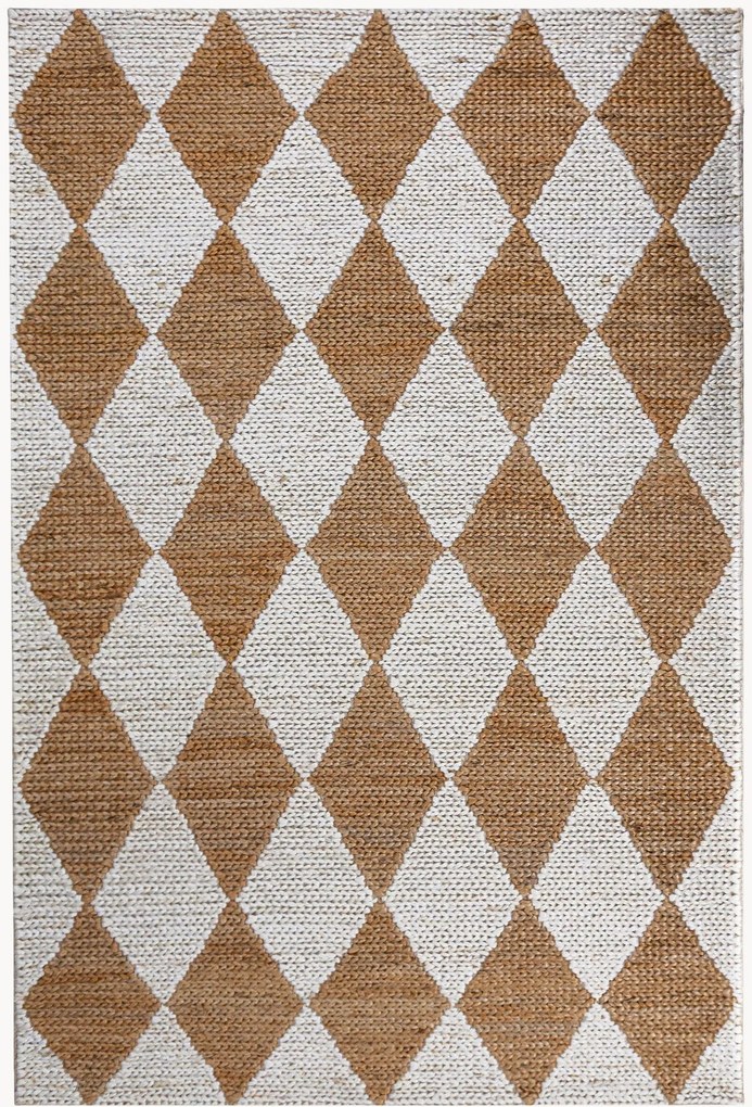 Handgeweven platgeweven juten vloerkleed Effie Diamond