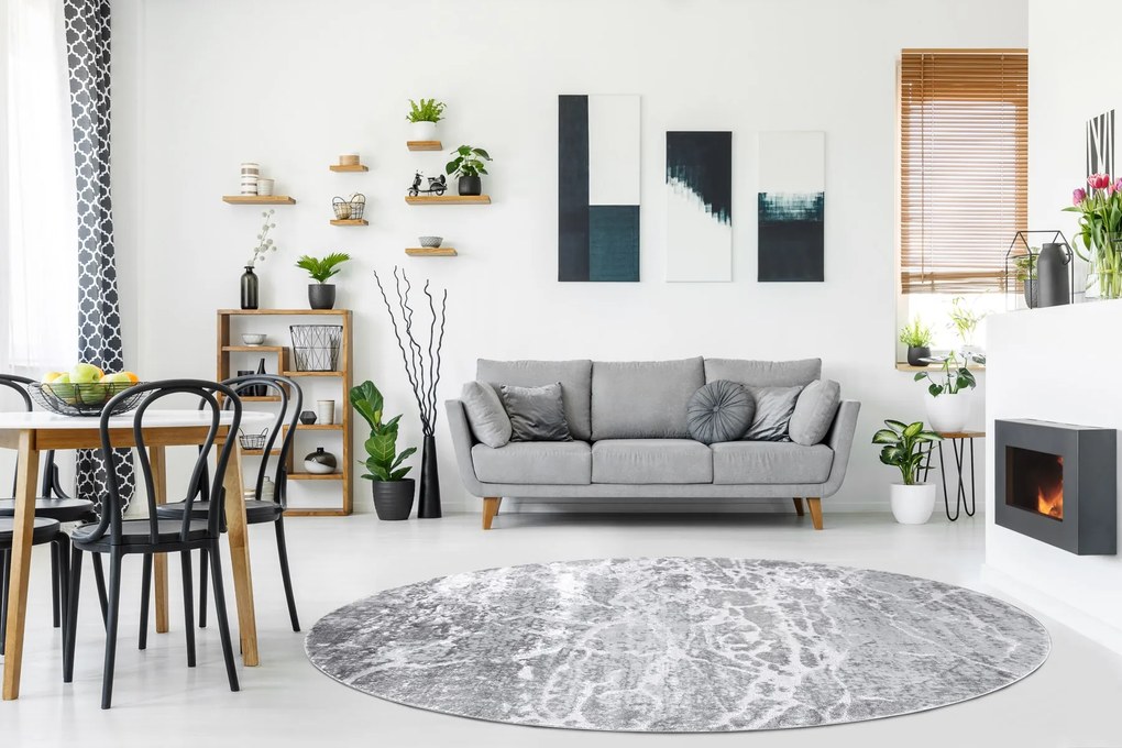 Tapijt MEFE modern  Rond ,  6182 Beton - Structureel,  twee poolhoogte , grijskleuring