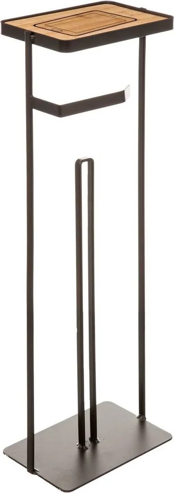 Zwarte wc-rolhouder en telefoonstandaard - Staal en bamboe