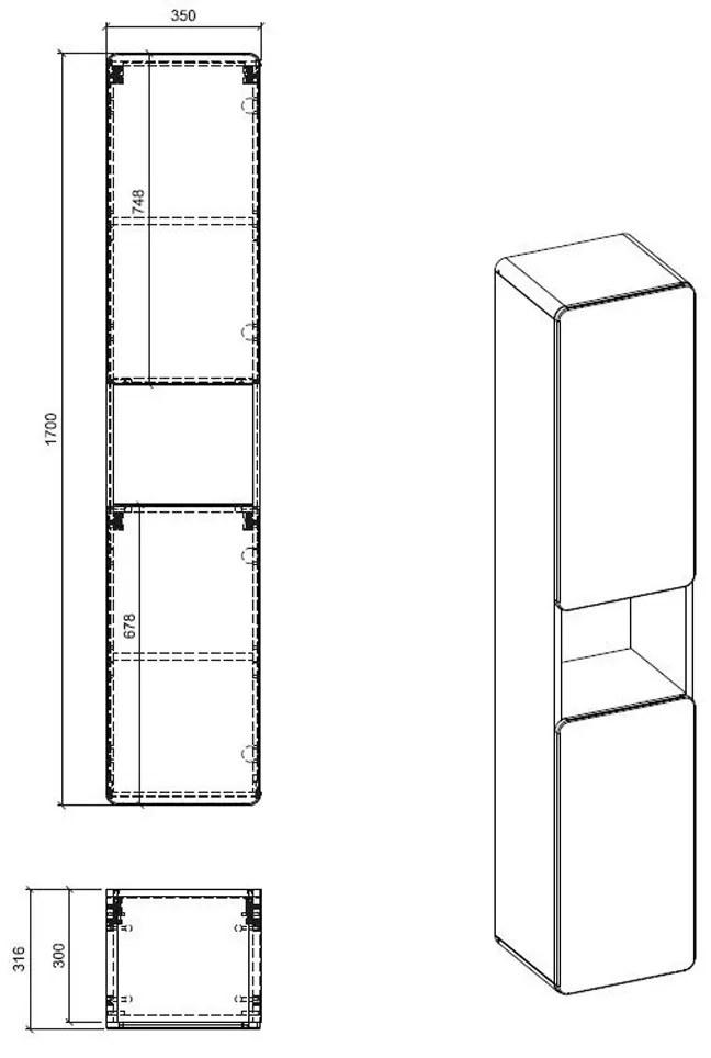 Comad Aruba Craft 800 FSC hoge kast 170x35cm eiken