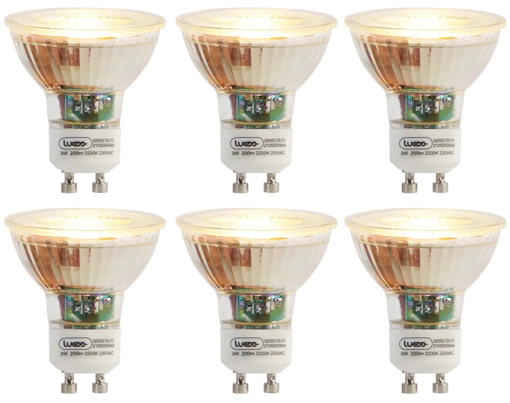 Set van 6 GU10 LED lampen 3W 200 lm 2200K
