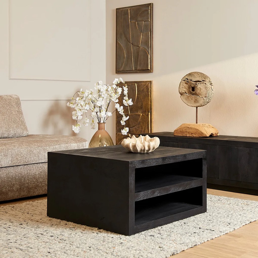 Starfurn Brussel Vierkante Salontafel Zwart Hout - 80 X 80cm.