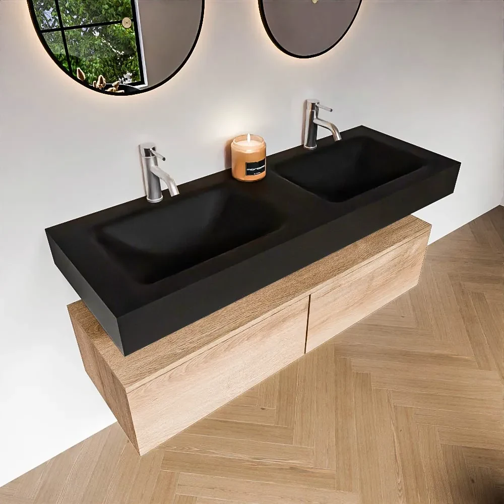 Zaro Alan badmeubel 130cm washed oak 2 lades met vrijhangende wastafel cloud dubbel 2 kraangaten urban