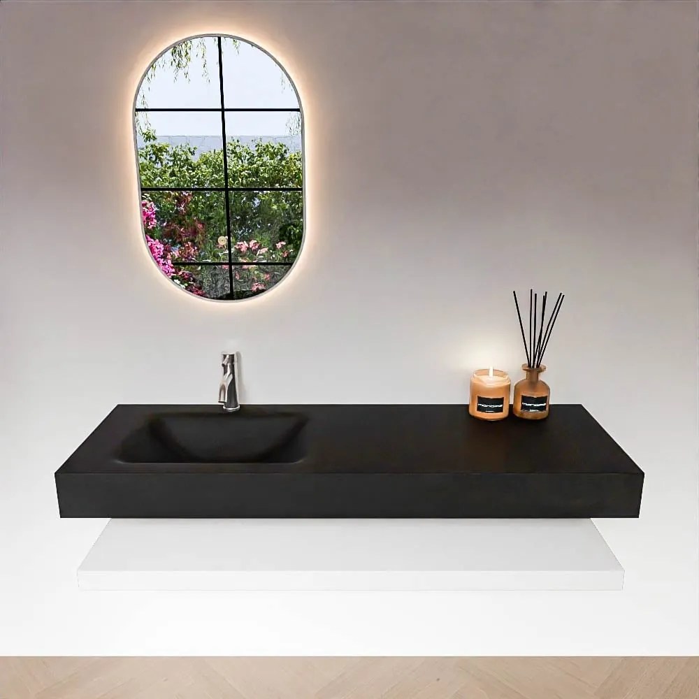 Zaro Alan badmeubel 140cm met planchet talc en vrijhangende wastafel cloud links 1 kraangat urban