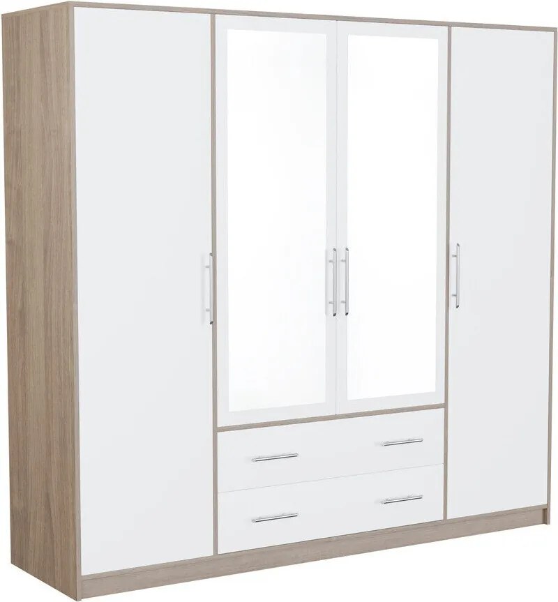 Kledingkast Cavmero 101, Sonoma eik, Wit, 190x200x56cm, 165 kg, Kledingkast deuren: Met scharnieren, Aantal planken: 5, Aantal planken: 5