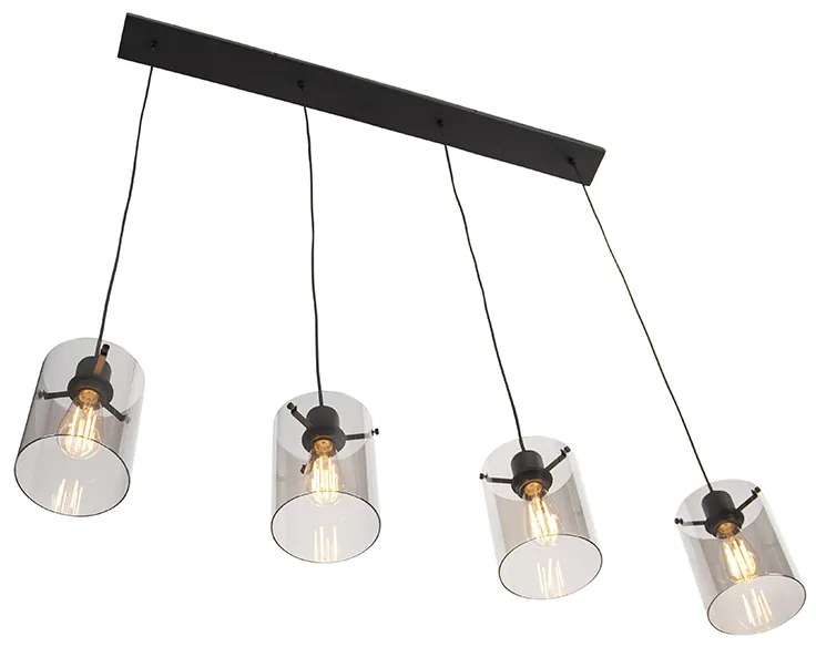 Design hanglamp zwart met smoke glas 4-lichts - Dome