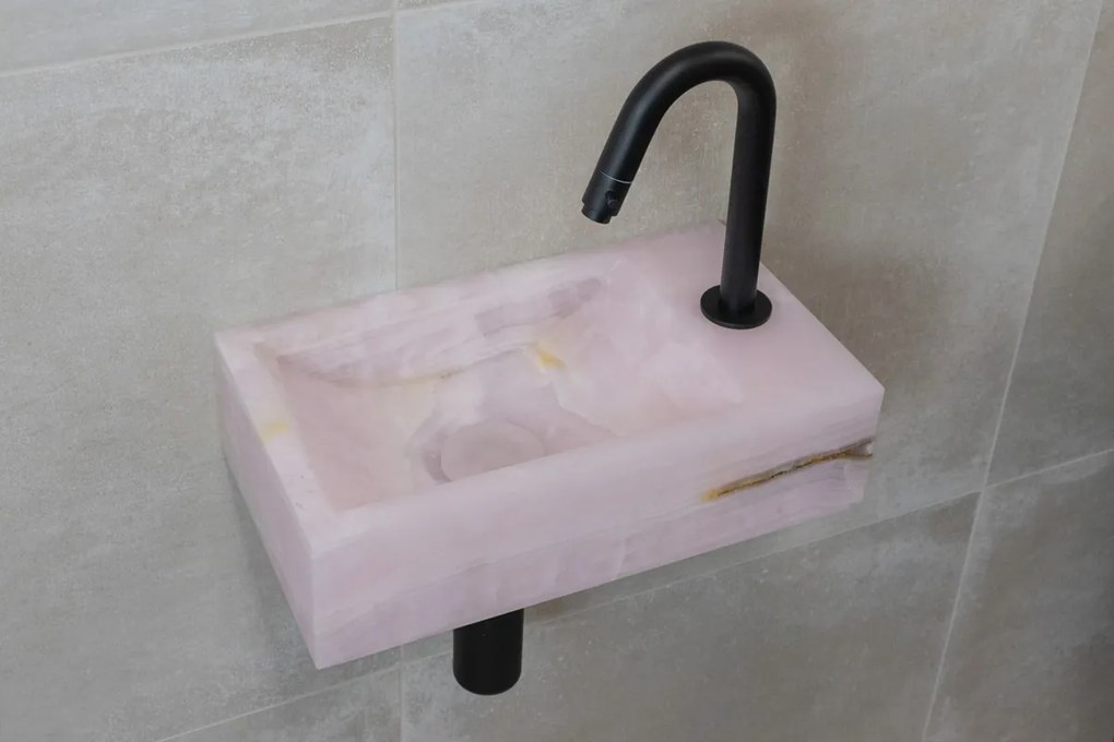 Saniclear Pink Onyx fonteinset met gebogen kraan in mat zwart