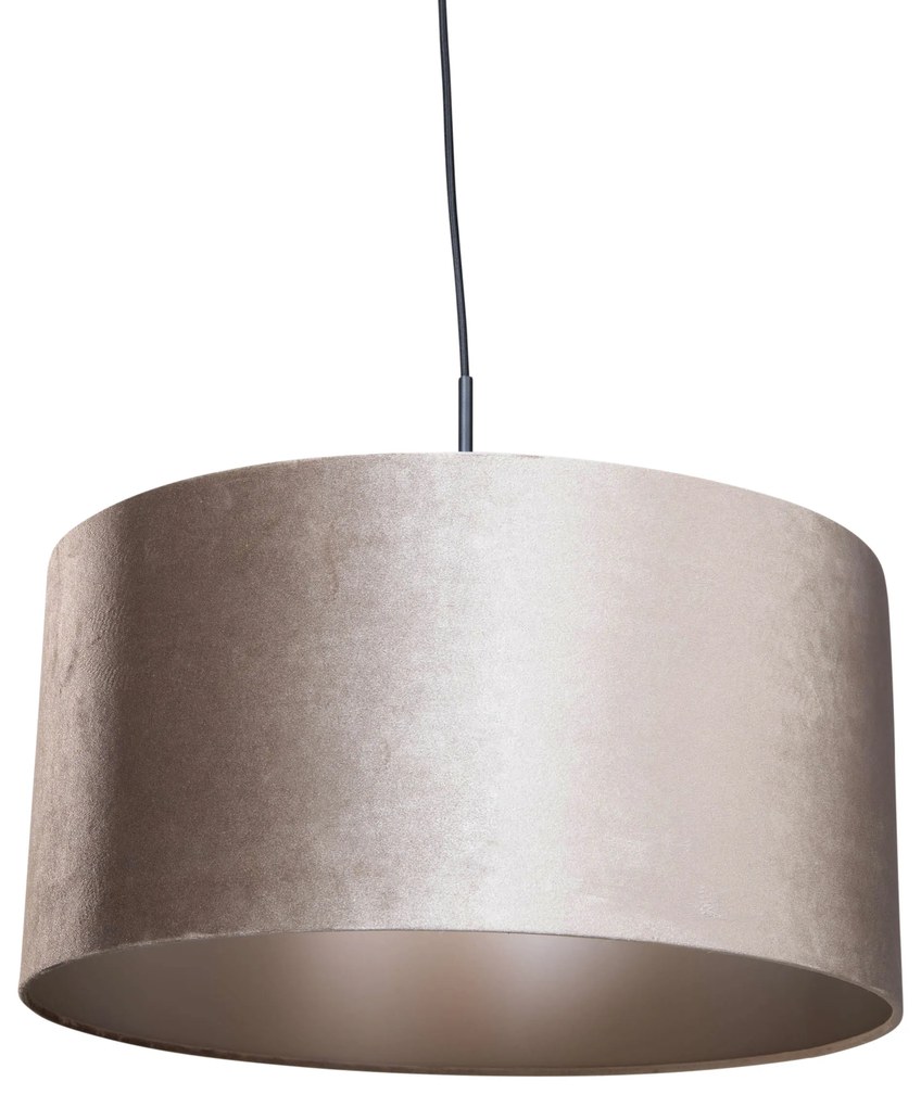 Hanglamp zwart met velours kap taupe 50cm - Combi 1