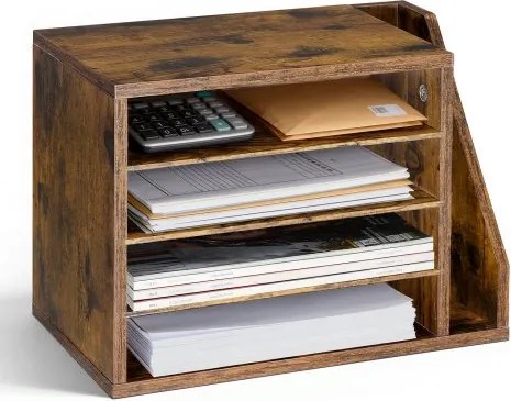 VEVOR Brievenbak met 4 vakken en uitneembare planken, houten documentenbak met dossierhouder, dossierorganizer voor kantoor en klaslokaal, opbergbak voor dossiers, documenten en papier, bruin