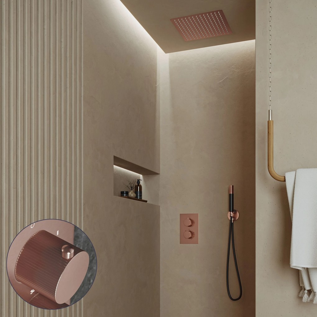 Saniclear Cube Stripes Pro inbouw regendouche met inbouw douchekop 30x30cm en staafhanddouche geborsteld koper