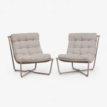 Set Van 2 Tuinstoelen Van Staal Zaylon Mokka Bruine Stof - Sklum