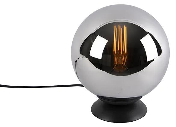 Art Deco tafellamp zwart met smoke glas - Pallon Art Deco E27 bol / globe / rond Binnenverlichting Lamp