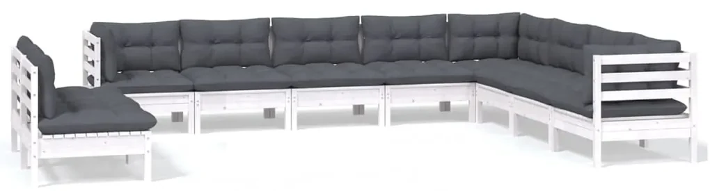 vidaXL 10-delige Loungeset met kussens massief grenenhout wit