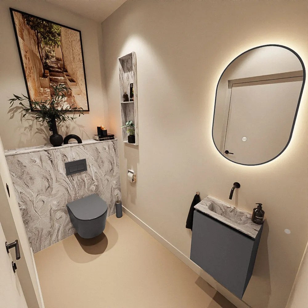Mondiaz Ture DLux toiletmeubel 40cm dark grey met wastafel glace midden zonder kraangat