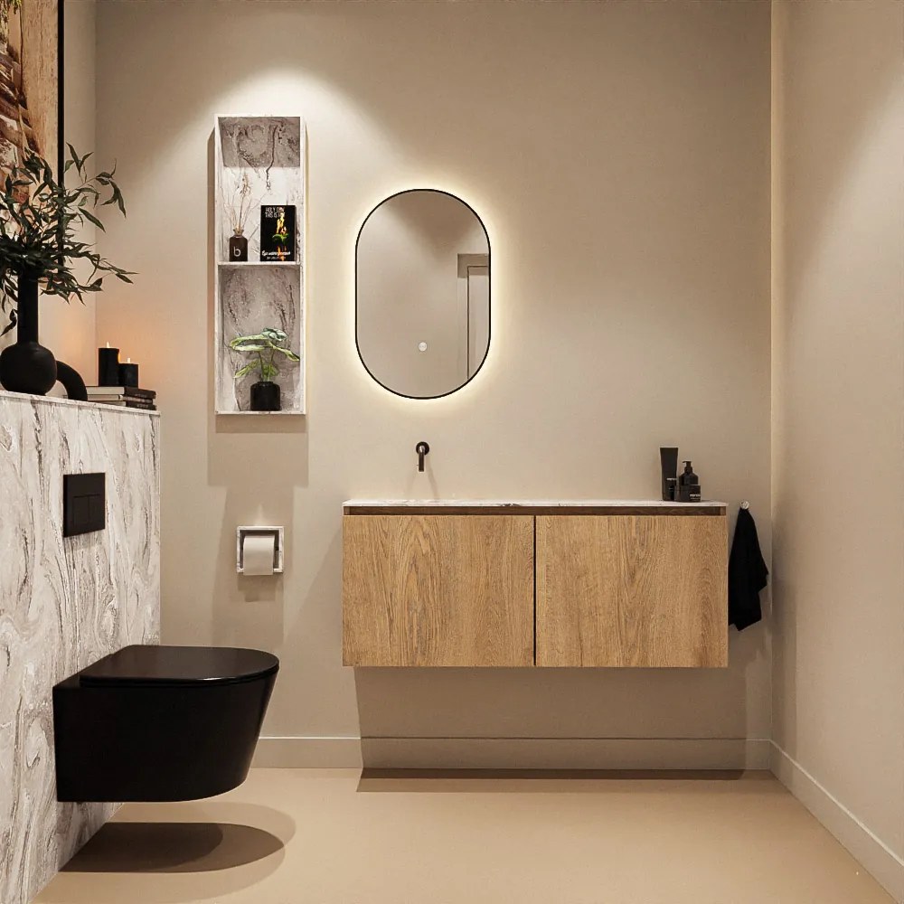 Mondiaz Ture DLux toiletmeubel 120cm washed oak met wastafel glace links zonder kraangat