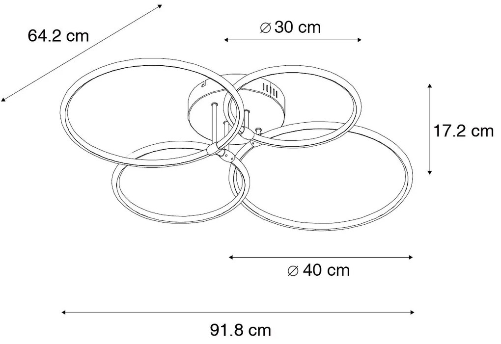 Design plafondlamp staal incl. LED 3-staps dimbaar 4-lichts - Joaniqa Modern rond Binnenverlichting Lamp