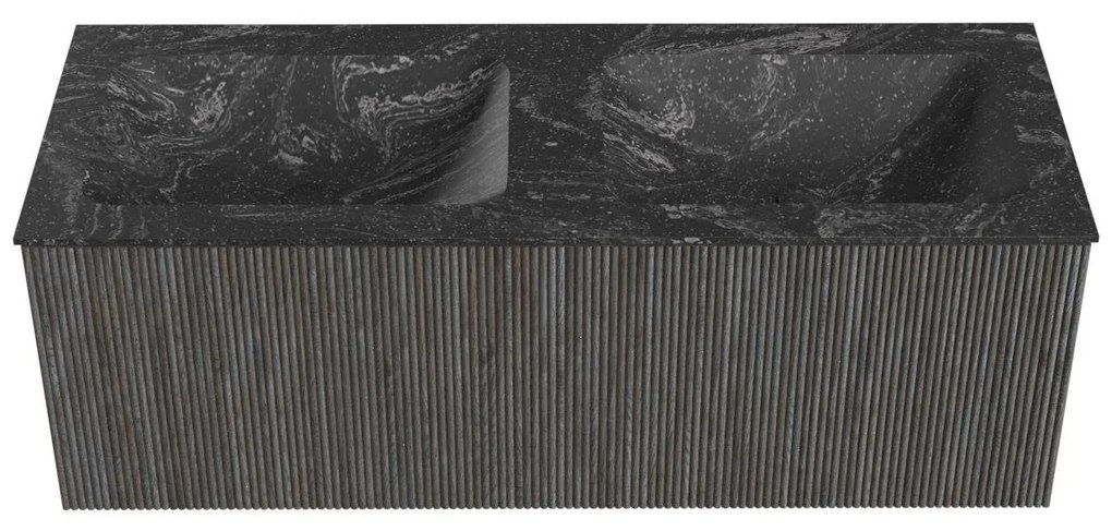Mondiaz Kurve-dlux 120cm badmeubel shadow met 1 lade en wastafel leaf dubbel zonder kraangat lava