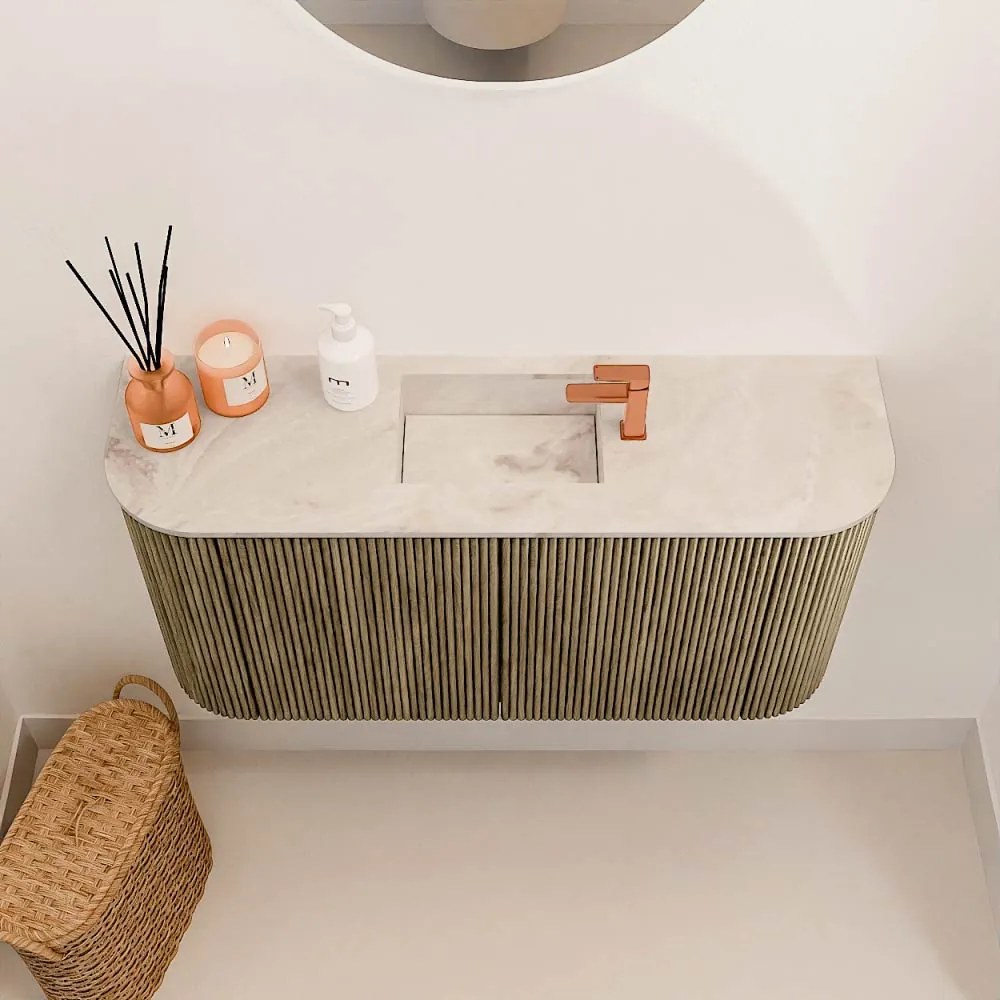Mondiaz Joya DLux 85cm toiletmeubel ronding links/rechts dusk met wastafel faye midden 1 kraangat frappe