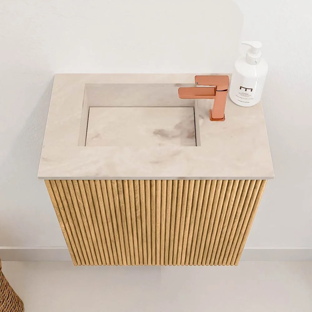 Mondiaz Joya DLux 40cm toiletmeubel oak met wastafel faye links 1 kraangat frappe
