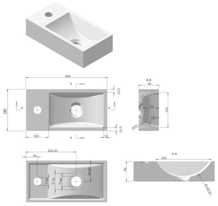 Best Design R-line fontein met kraangat links en rechts wit inclusief zwart frame